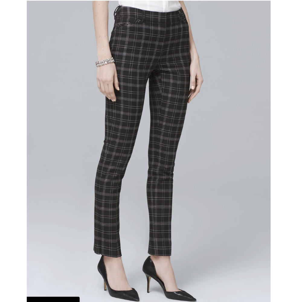WHBM Comfort Stretch Plaid Slim Ankle Pants Black Size 10.